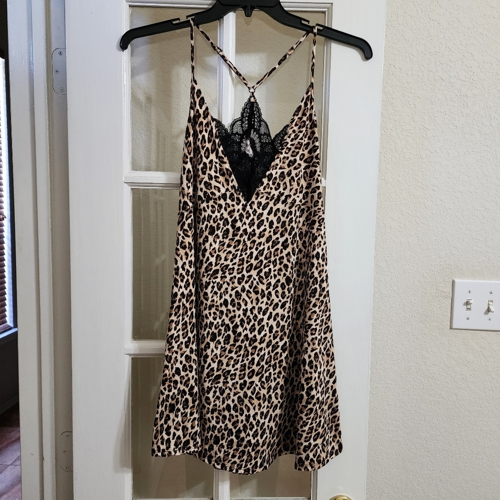Apt 9 Leopard Print Lace Back Chemise Slip Dress L Intimates Sleepwear Lounge